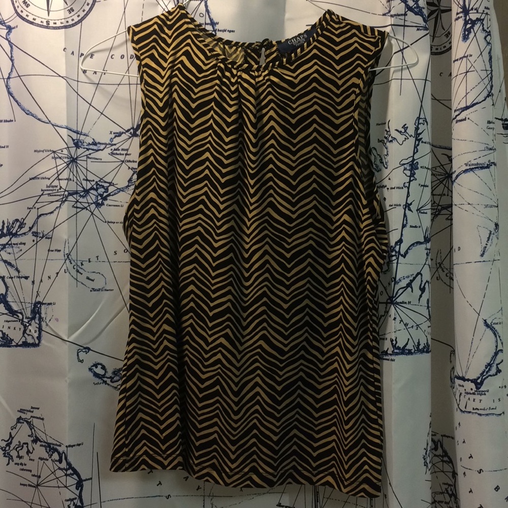 CHAPS Black and Gold Chevron Sleeveless Top